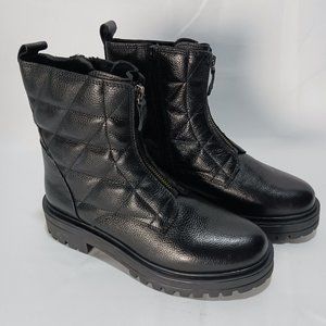 Alberto Torresi Black Moto Lug Combat Boots Leather Quilted Lined Side Zip 8.5M